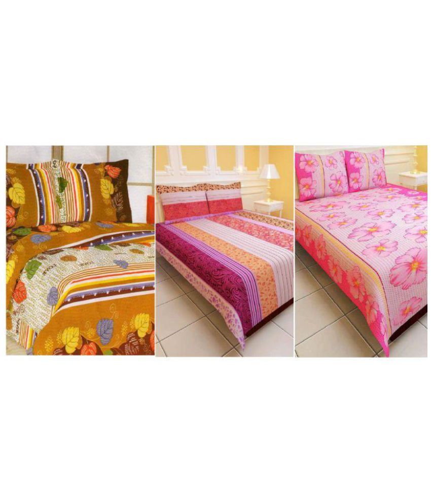Cotton 3 Double Bedsheets with 6 Pillow Covers Buy