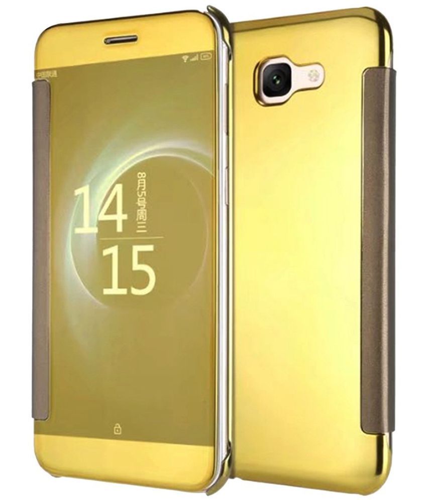     			Samsung Galaxy J7 Max Flip Cover by ClickAway - Golden with free selfie stick