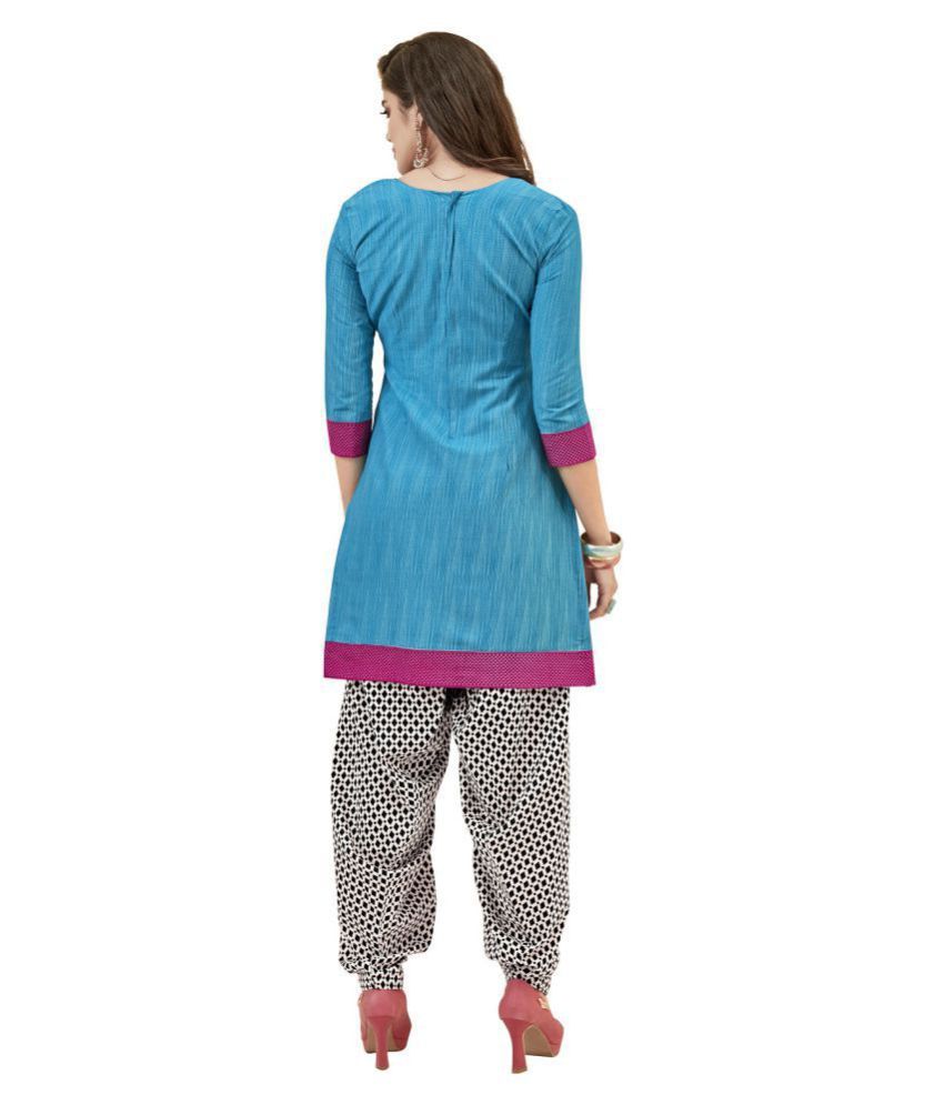 Pranjul Green and Blue Cotton Dress Material - Buy Pranjul Green and Blue Cotton Dress Material 