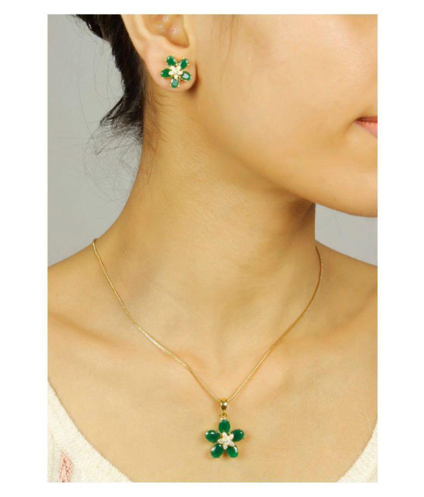 MUCH MORE Jade Stone Work Floral Design Fashion Pendant Set With