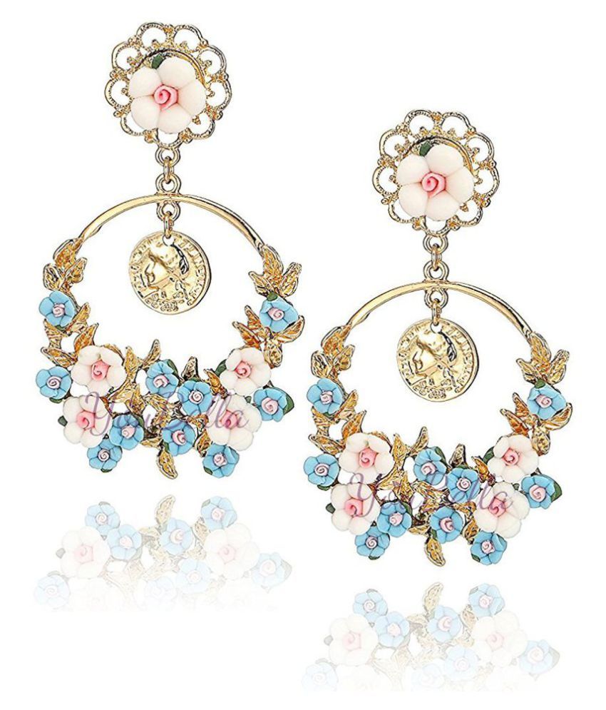     			YouBella Jewellery Gold Plated Flower Shape Resin Fancy Party Wear Earrings for Women and Girls (BLUE)