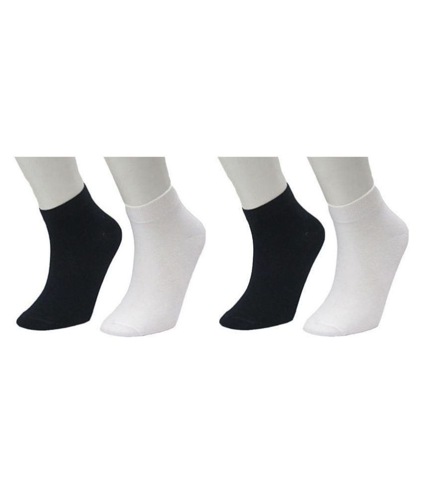     			Tahiro Black & White Cotton Casual Ankle Length Socks - Pack Of 4