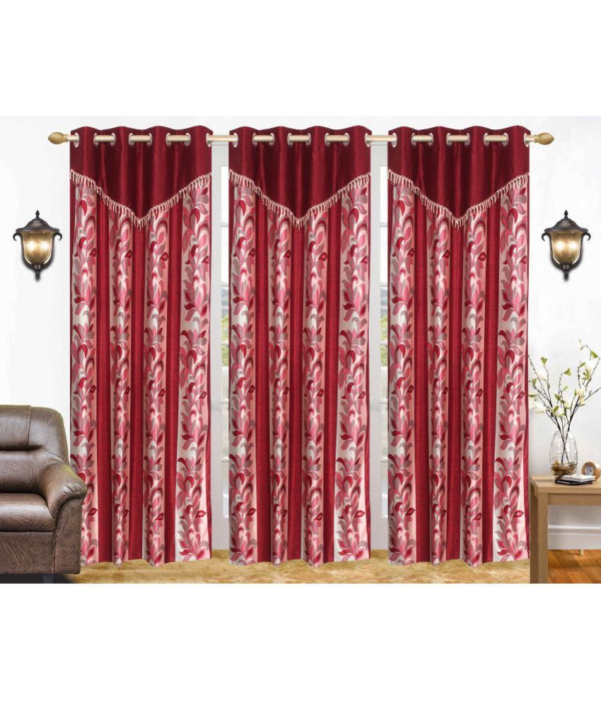     			Stella Creations Set of 3 Door Eyelet Curtains Abstract Maroon