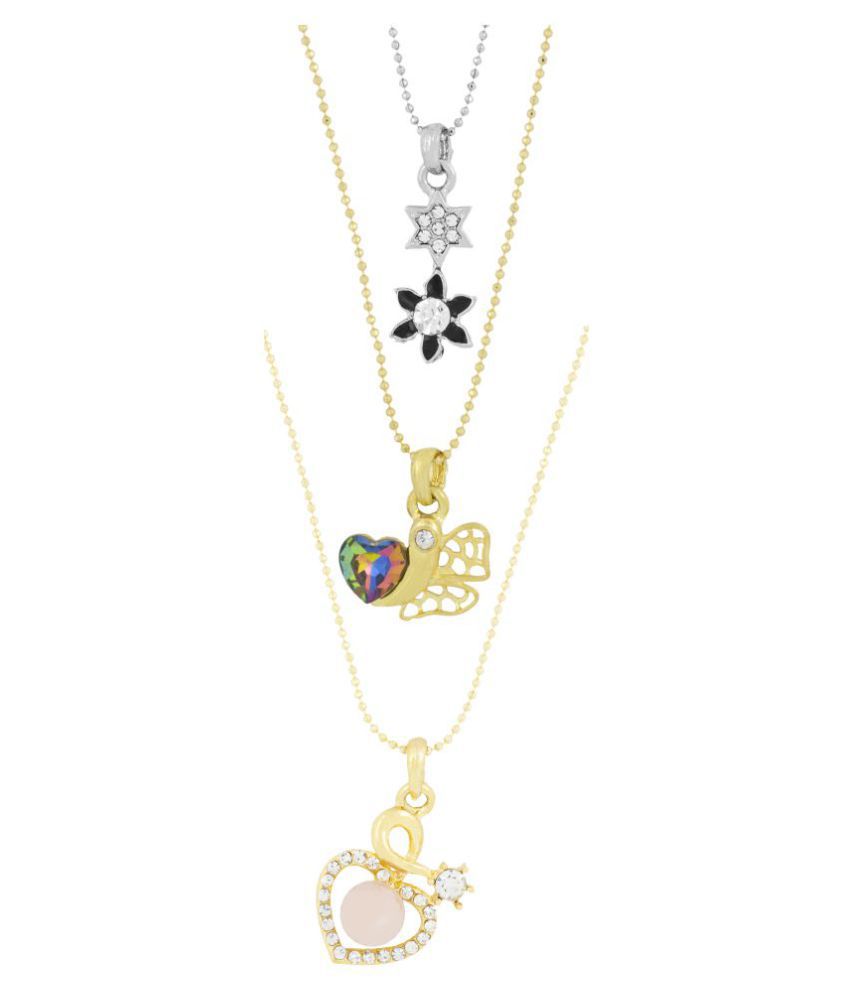     			The Jewelbox Heart 18k Gold & Rhodium Plated Brass CZ Pearl Combo Necklace Pendant Chain Set Girls