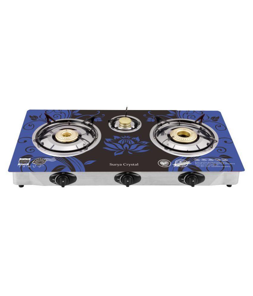 Surya Crystal SCR105BL 3 Burner Auto Gas Stove Price in India Buy Surya Crystal SCR105BL 3