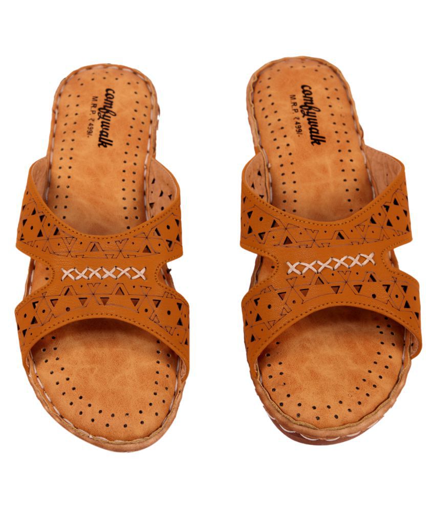 COMFYWALK Tan Slippers Price in India- Buy COMFYWALK Tan Slippers Online at Snapdeal