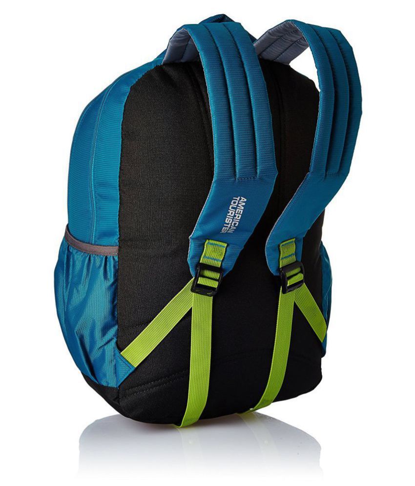 teal and black backpack