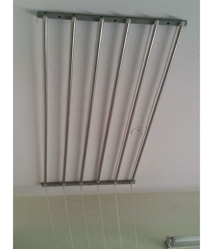 Wel Tech Stainless Steel Rust Proof Ceiling Cloth Hanger Rack Roof Mount Cloth Dryer With Individual Drop Down Railers 8 Feet X 6 Pipes 48 Rft