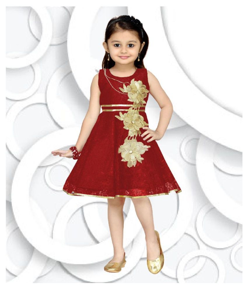 maroon net frock