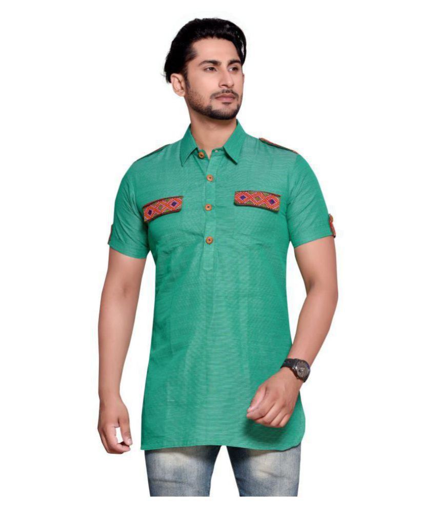 PP Shirts Green Cotton Kurta Single - Buy PP Shirts Green Cotton Kurta ...