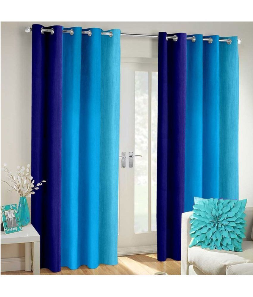 Weavers Villa Set Of 2 Door Eyelet Curtains Plain Blue Buy