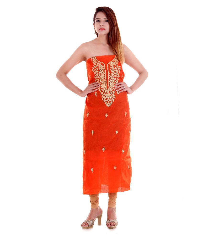Apratim Orange Cotton Dress Material - Buy Apratim Orange Cotton Dress Material Online at Best 