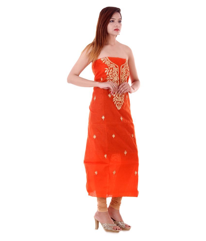 Apratim Orange Cotton Dress Material - Buy Apratim Orange Cotton Dress Material Online at Best 