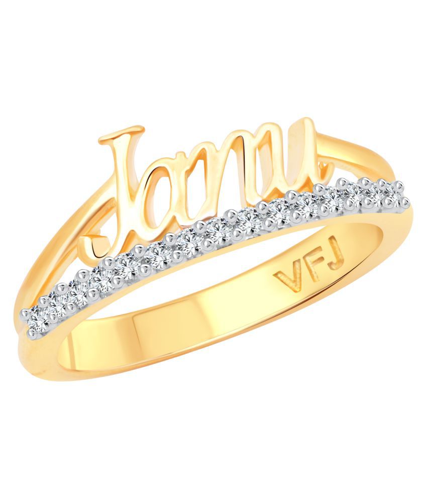     			Vighnaharta Romantic Word "JANU" CZ Gold and Rhodium Plated Alloy Ring for Women and Girls - [VFJ1267FRG16]