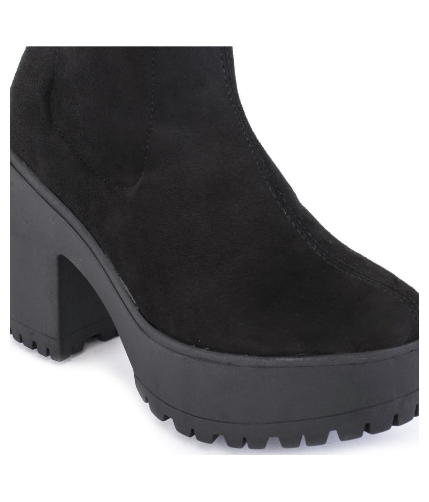 truffle collection heeled knee high boots in black