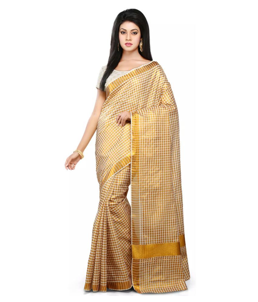     			RSV FABRICS Brown and Beige Kerela Cotton Saree