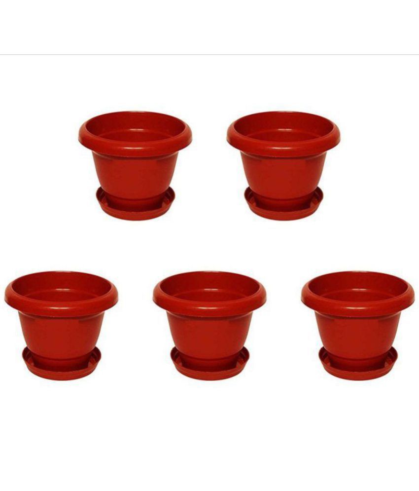 10 Inch Plastic  Flower  Planters Pots  With Tray Set of 5 