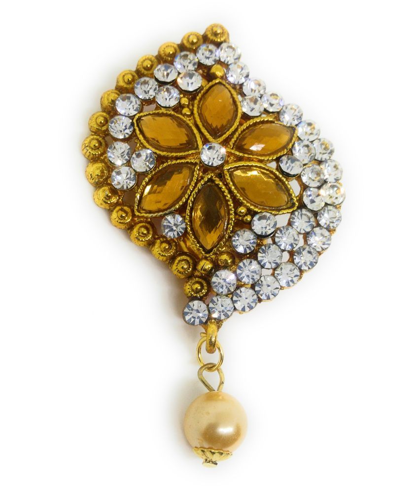 Saree Pin Brooch for Women, Oxidized Gold Tone, Antique Finish with