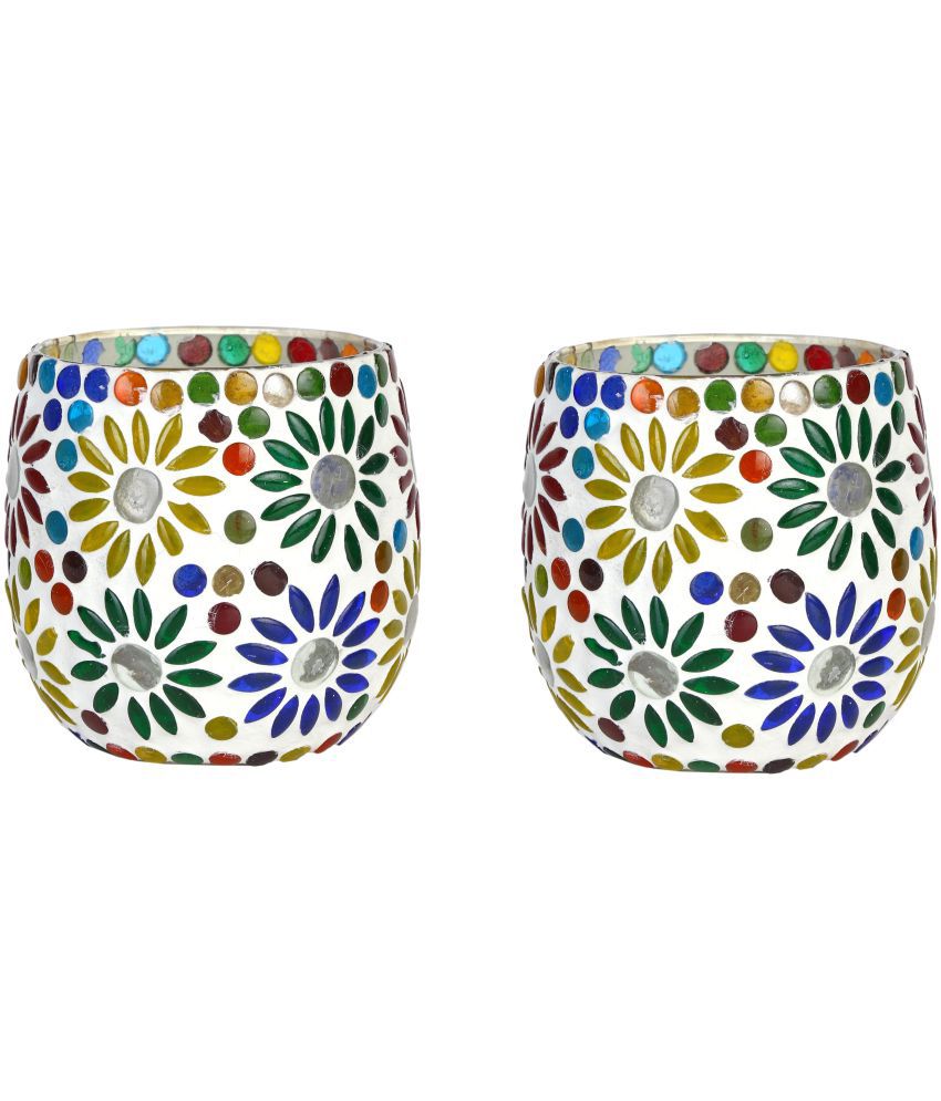    			Somil Multicolour Table Top Glass Tea Light Holder - Pack of 2