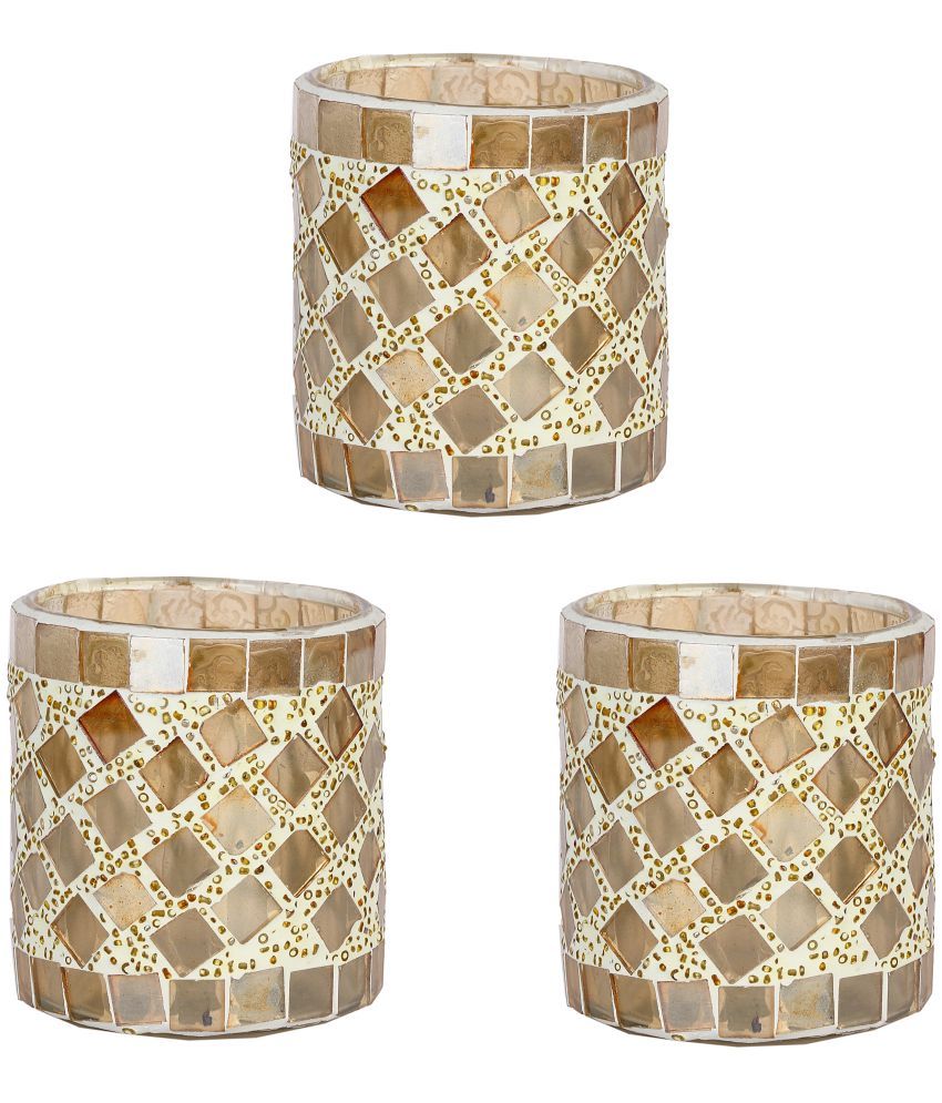     			Somil Multicolour Table Top Glass Tea Light Holder - Pack of 3