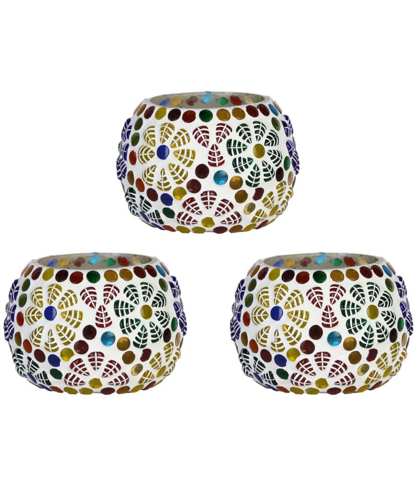     			Somil Multicolour Table Top Glass Tea Light Holder - Pack of 3