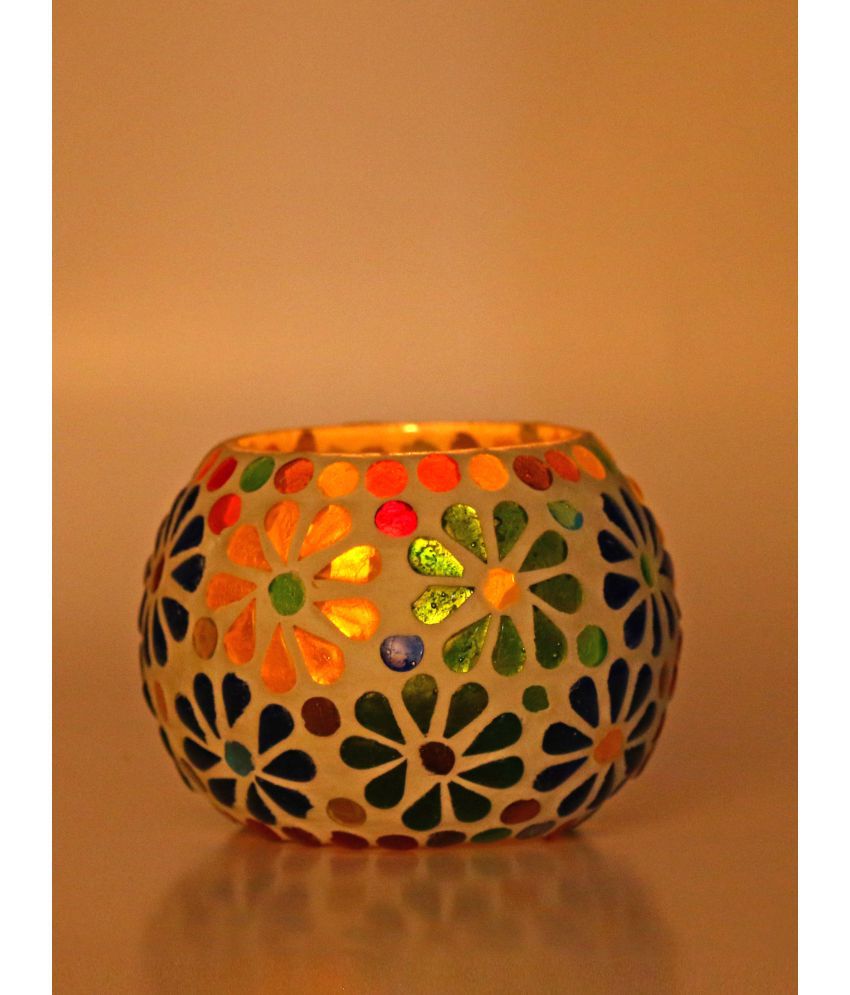     			Somil Multicolour Table Top Glass Tea Light Holder - Pack of 1