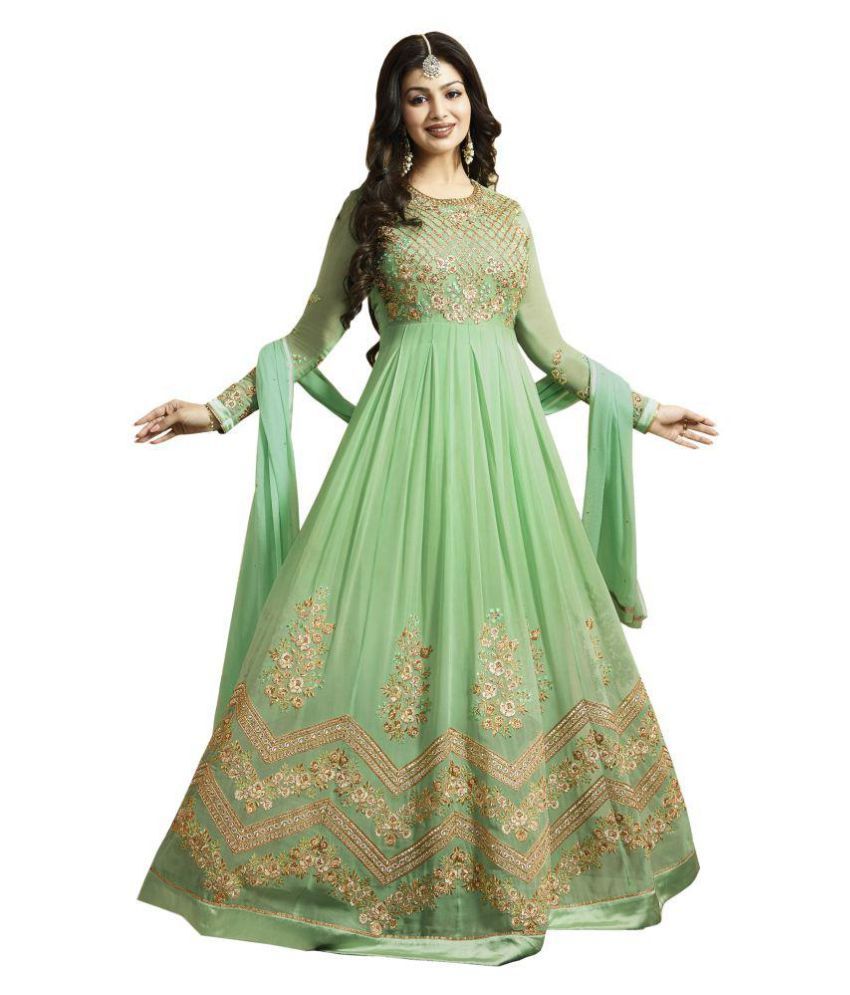 Green,Beige Georgette Anarkali Gown 