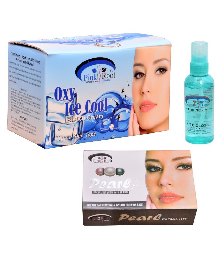 Pink Root Oxy Ice Cool Bleach Cream Hair Serum And Pearl Facial