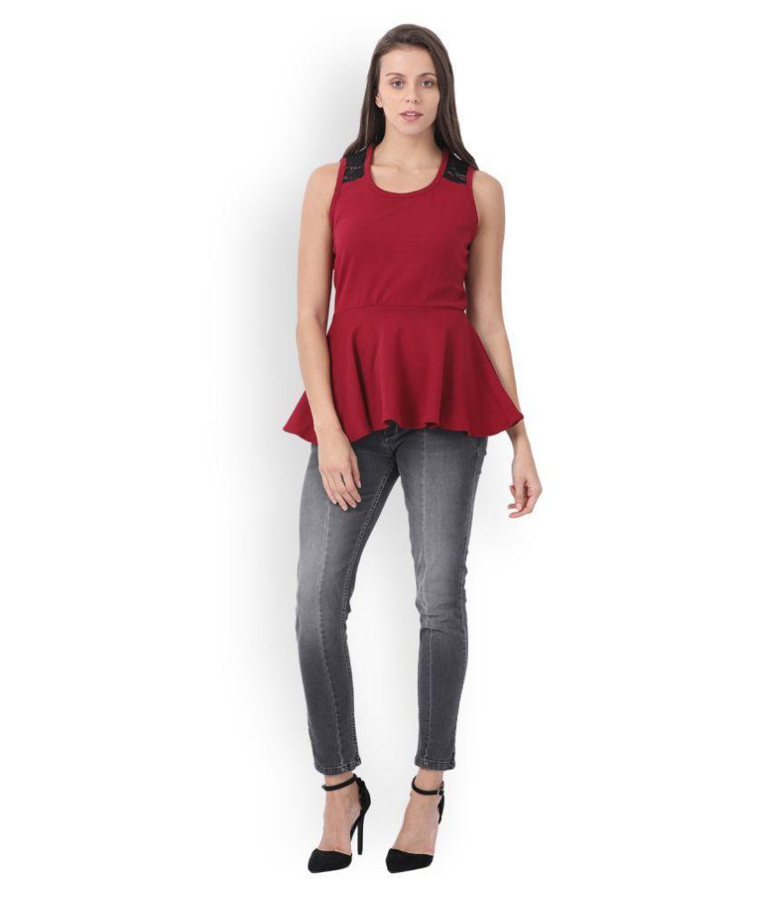 Klamotten - Maroon Polyester Women's Peplum Top ( Pack of 1 ) - Buy ...