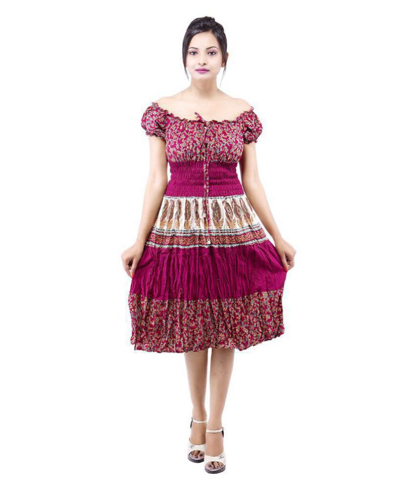 Indi Bargain Cotton Maroon Dresses - Buy Indi Bargain Cotton Maroon ...