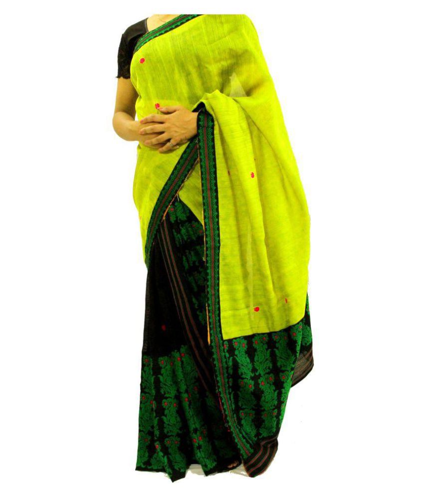 Mekhela Chador Yellow and Green Polycotton Saree - Buy Mekhela Chador  Yellow and Green Polycotton Saree Online at Low Price 
