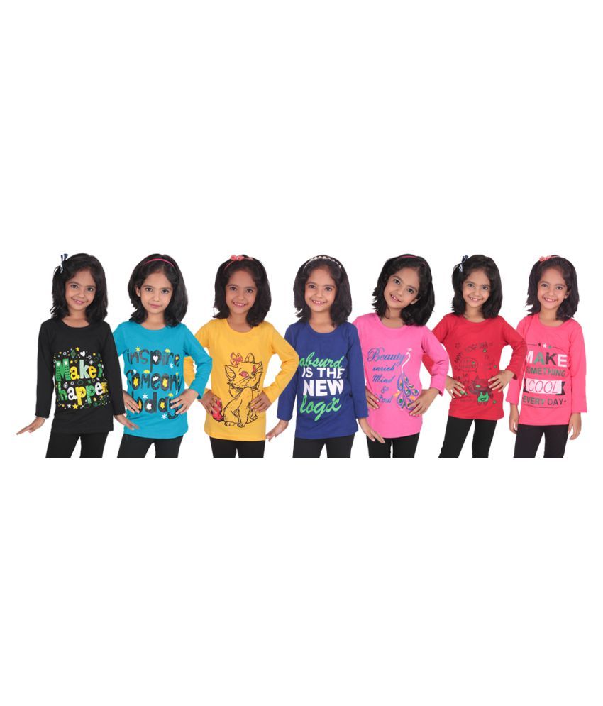     			Fasha Pack of 7 Girls 100% Cotton Tops ( Multi )