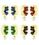 The Jewelbox Designer Victorian Matte Gold Plated American Diamond CZ Sapphire Multicolor Stud Earring Combo For Women