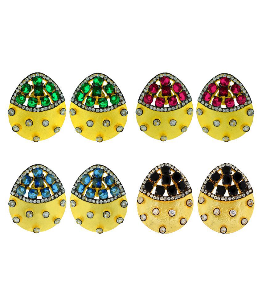     			The Jewelbox Indo-Western Emerald Multicolor American Diamond CZ Gold Plated Stud Earring Combo For Women