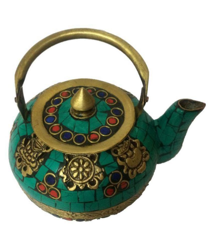     			Kettle In Brass With Beautiful Terracotta Stones