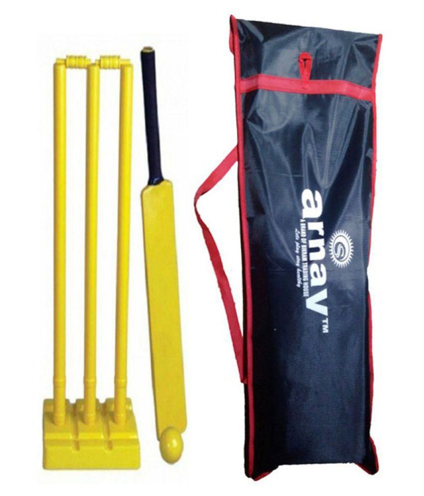Arnav Plastic Cricket Kit Combo, One Bat, Three Stumps, Two Bails, One Base Of Three Stumps, One Ball and Cover