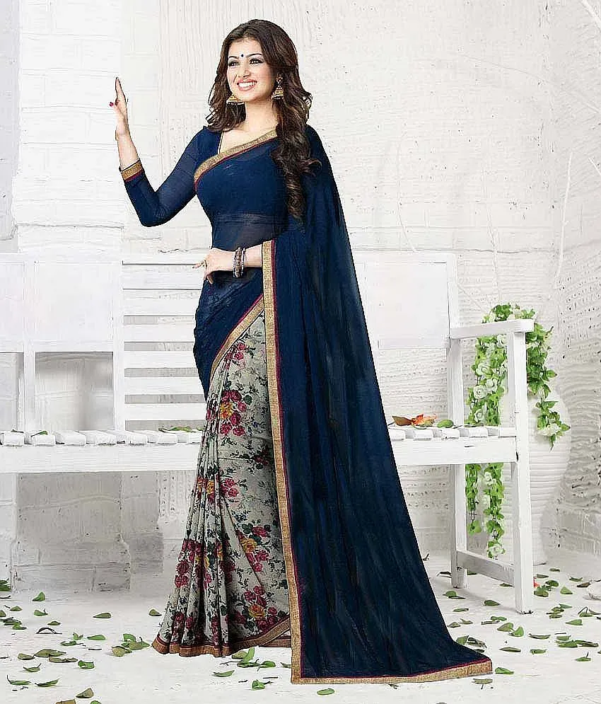 Buy Multicolor Mirror Work Hand Embroidered Chiffon Saree for Women Online  @ Tata CLiQ Luxury