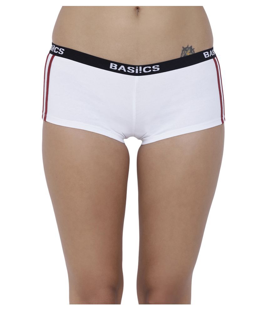 BASIICS By La Intimo - White Cotton Striped Women's Boy Shorts ( Pack of 1 )