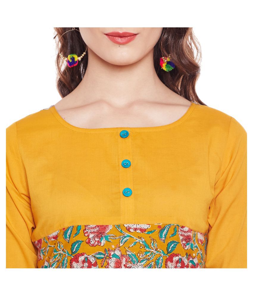 Rangeelo Rajasthan Yellow Cotton Straight Kurti - Buy Rangeelo ...