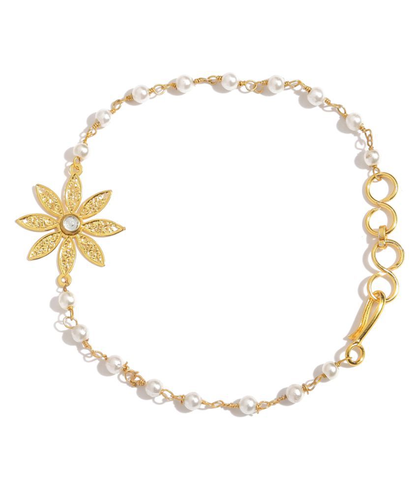 Rubans Gold Plated Delicate Handcrafted Filigree Floral Pearl Bracelet ...