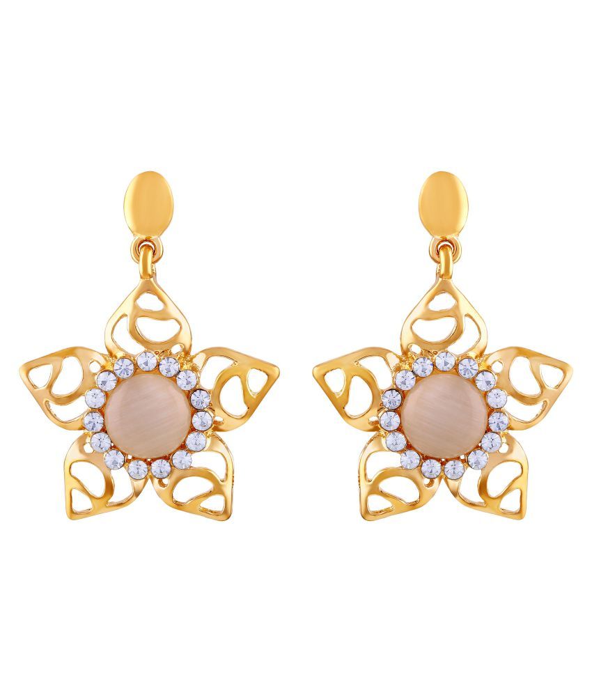     			Asmitta Attractive Flower Shape Round Crystals Gold Plated Dangle Earring For Women