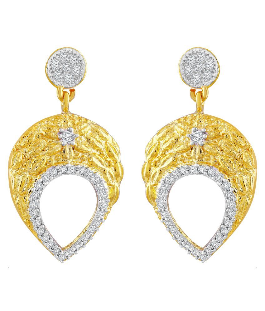     			Asmitta Beguiling Leaf Shape American Diamond Gold Plated Dangle Earring For Women