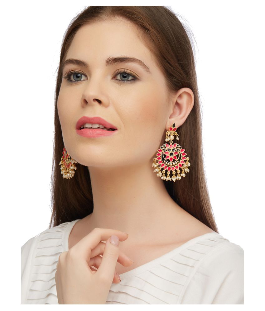 Tipsyfly Post & Back Closure Pink Alloy Chandbalis Earrings For Womens ...