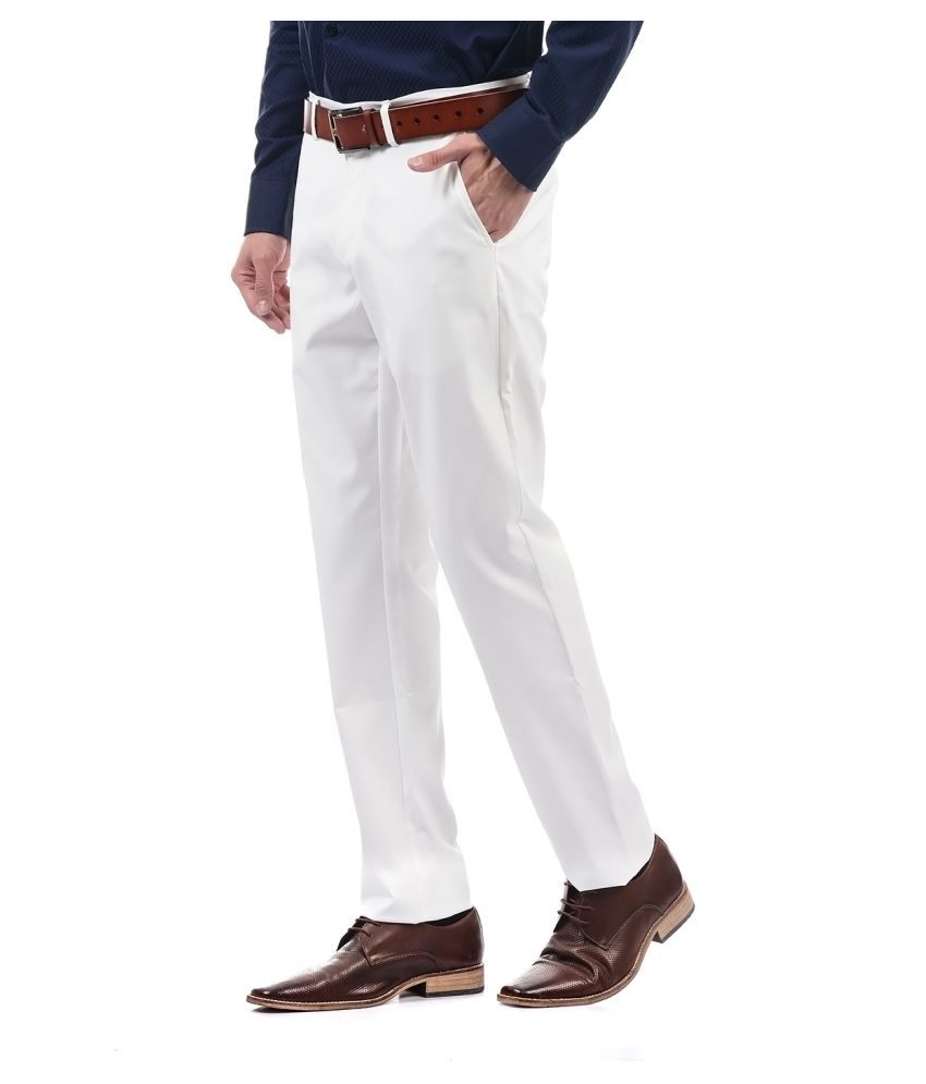 U.S. Polo Assn. White Slim -Fit Flat Trousers - Buy U.S. Polo Assn