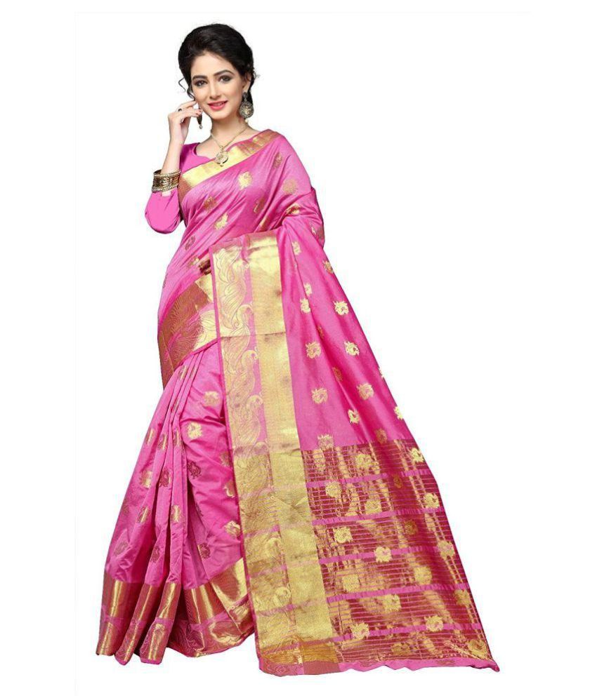 Dhyana Creation Pink Cotton Silk Saree - Buy Dhyana Creation Pink ...