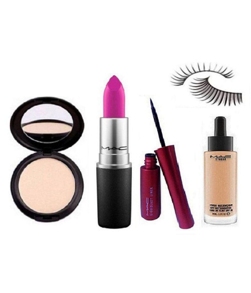 Mac Studio Fix Compact,Eyelashes, Foundation, Lipstick&,Eyeliner Makeup