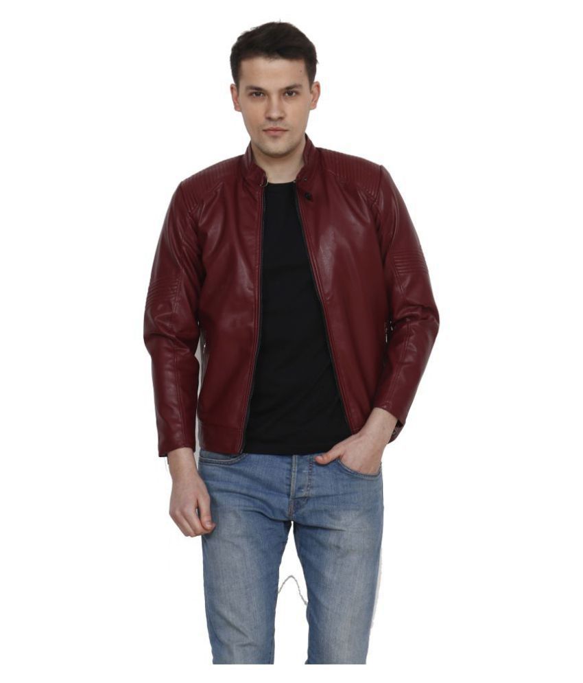 Bona Maroon Leather Jacket - Buy Bona Maroon Leather Jacket Online at ...