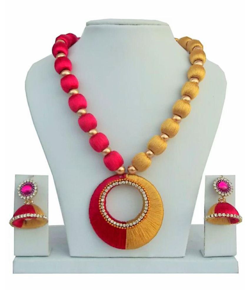 Silk thread necklace with earrings 