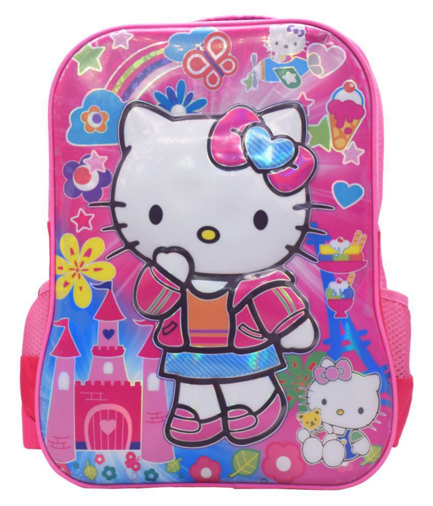     			Tinytot Designer 6D Kitty School Bag for Girls  (Pink)