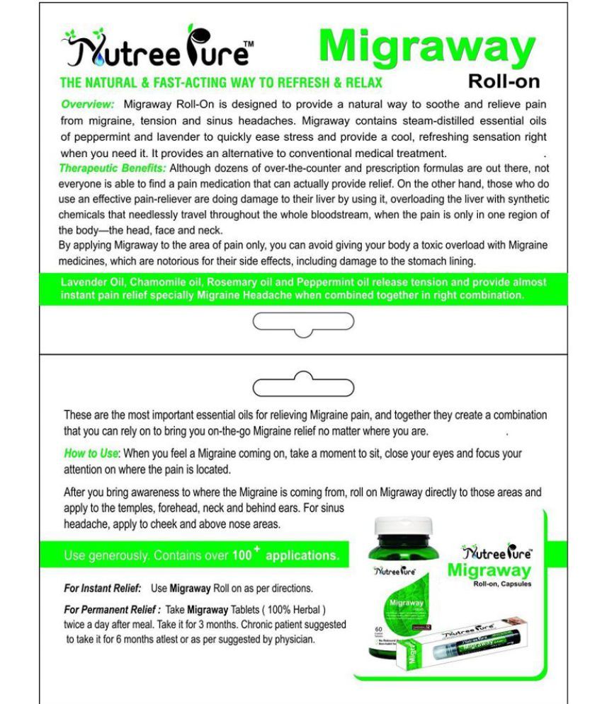 Nutree Pure Migraway Migraine Roll on 1/3 Oz. 10 ml Oil Pack Of 1 Buy